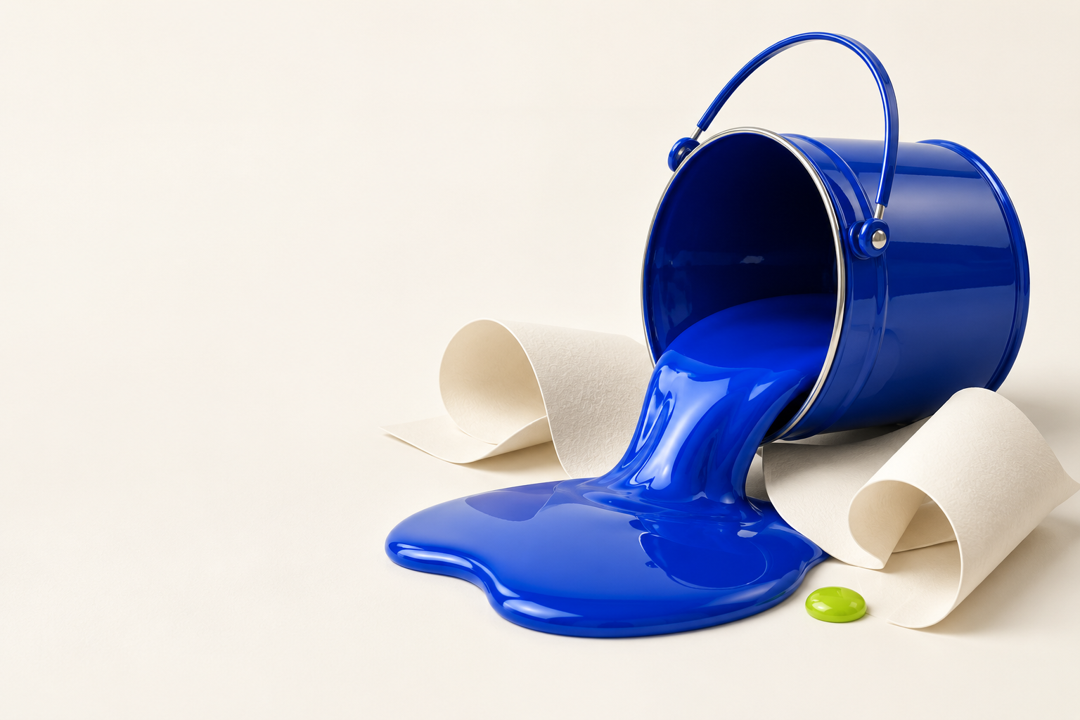 A cobalt blue bucket spills ideas into the world
